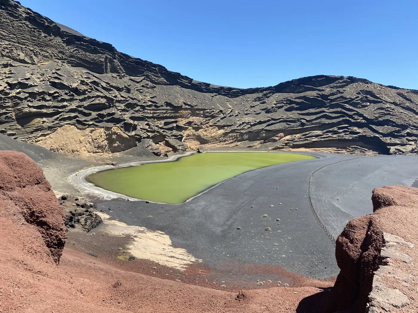 Green lagoon at El Golfo, one of Lanzarote's iconic volcanic landscapes