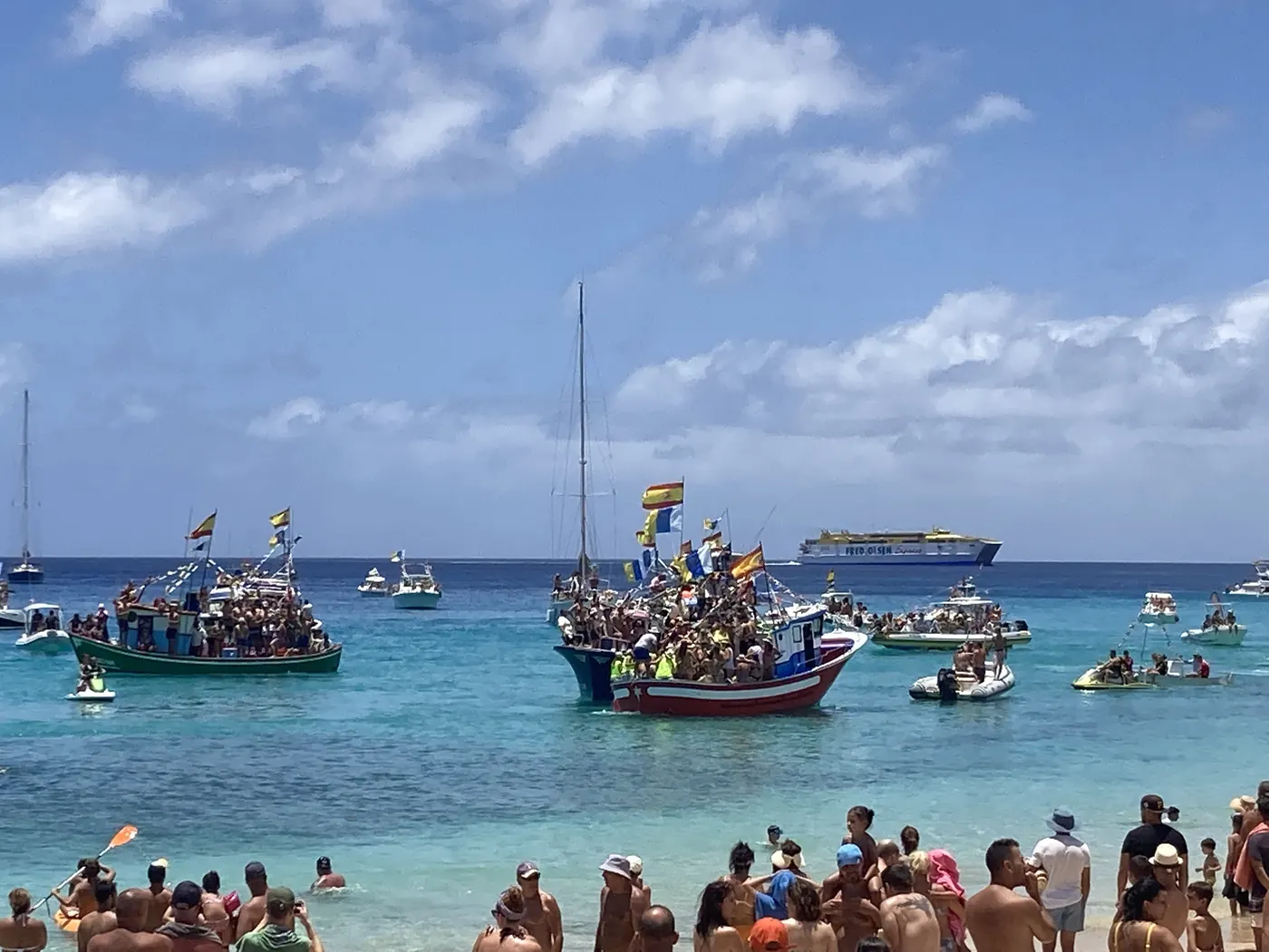 A traditional maritime festival with sailing boats, on a Fuerteventura beach