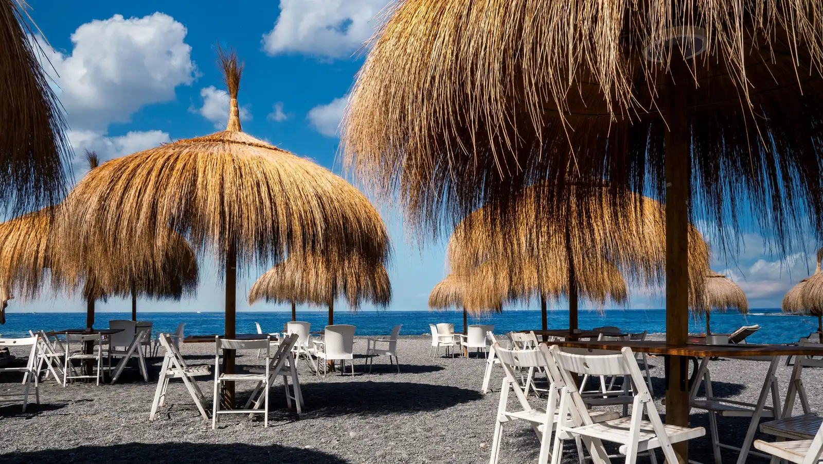 Seafront restaurant in Costa Adeje at sunset, Tenerife