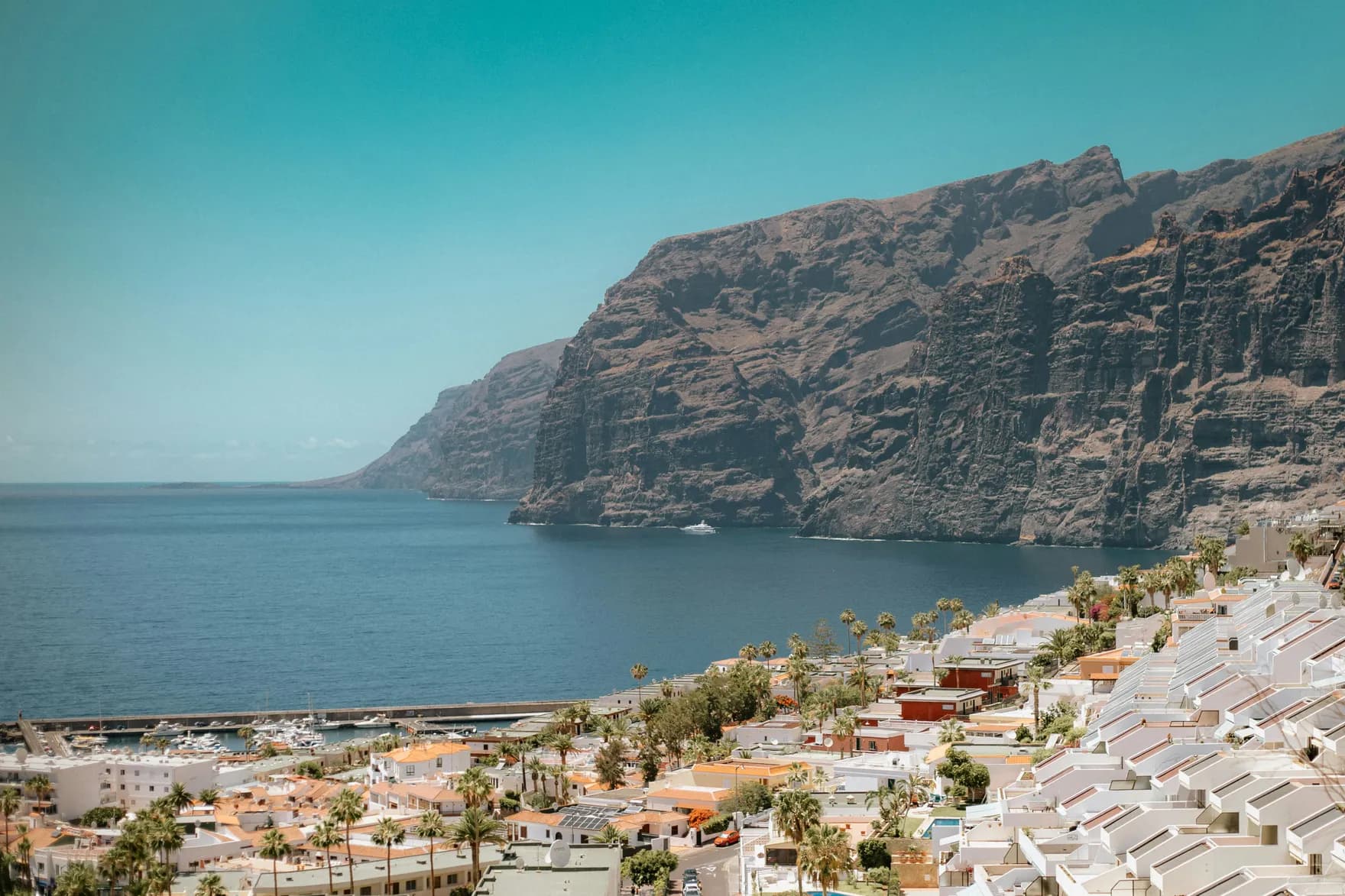 Black-sand beach of Los Gigantes at the foot of the giant cliffs, west coast of Tenerife